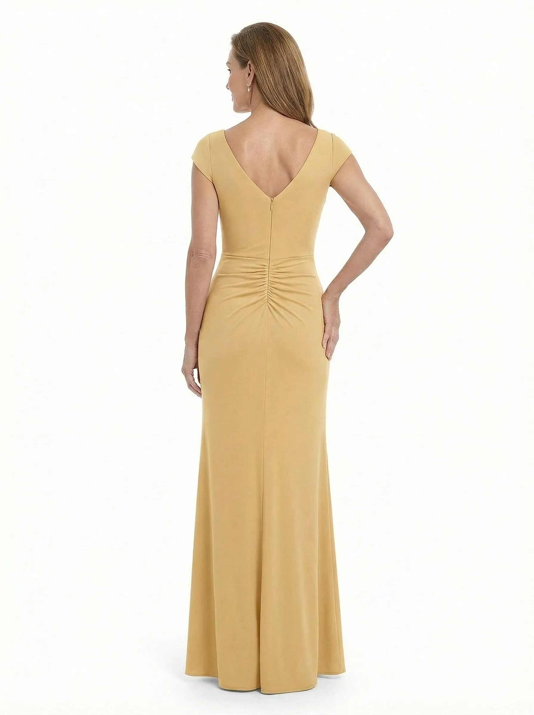 ChicSew V-Neck Cap Sleeve Ruffle Slit Detail Floor Length Stretchy Crepe Mother Of The Bride And Groom Dresses sold by ChicSew product image thumbnail 3