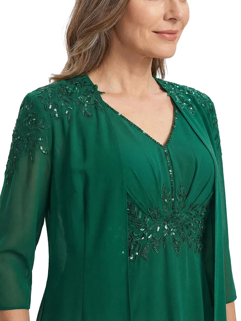 ChicSew Classy A-Line Mother Of The Groom Dresses With Jacket V-Neck Chiffon Tea-Length Applique Gown sold by ChicSew product image thumbnail 2