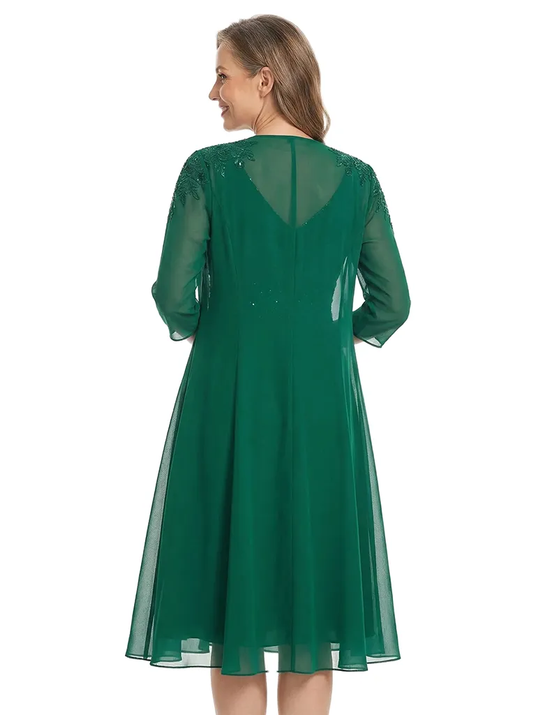 ChicSew Classy A-Line Mother Of The Groom Dresses With Jacket V-Neck Chiffon Tea-Length Applique Gown sold by ChicSew product image thumbnail 3