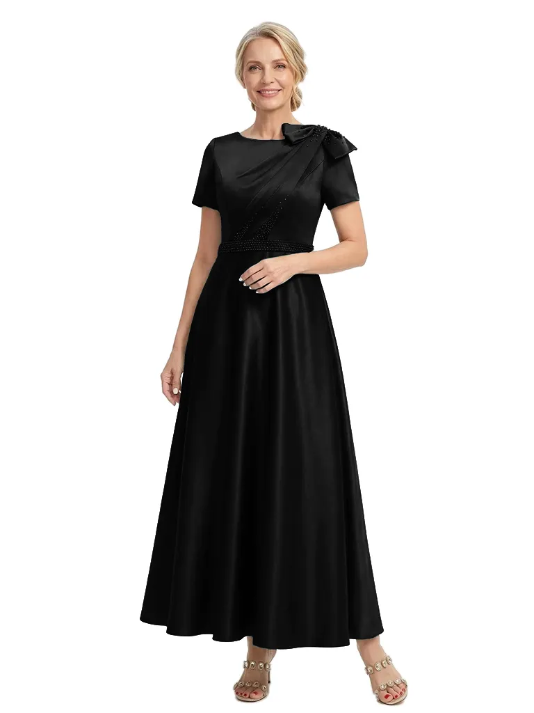 ChicSew Elegant A-Line Beaded Mother Of The Bride Dresses Short Sleeves Silky Satin Beaded Formal Gown sold by ChicSew product image thumbnail 4