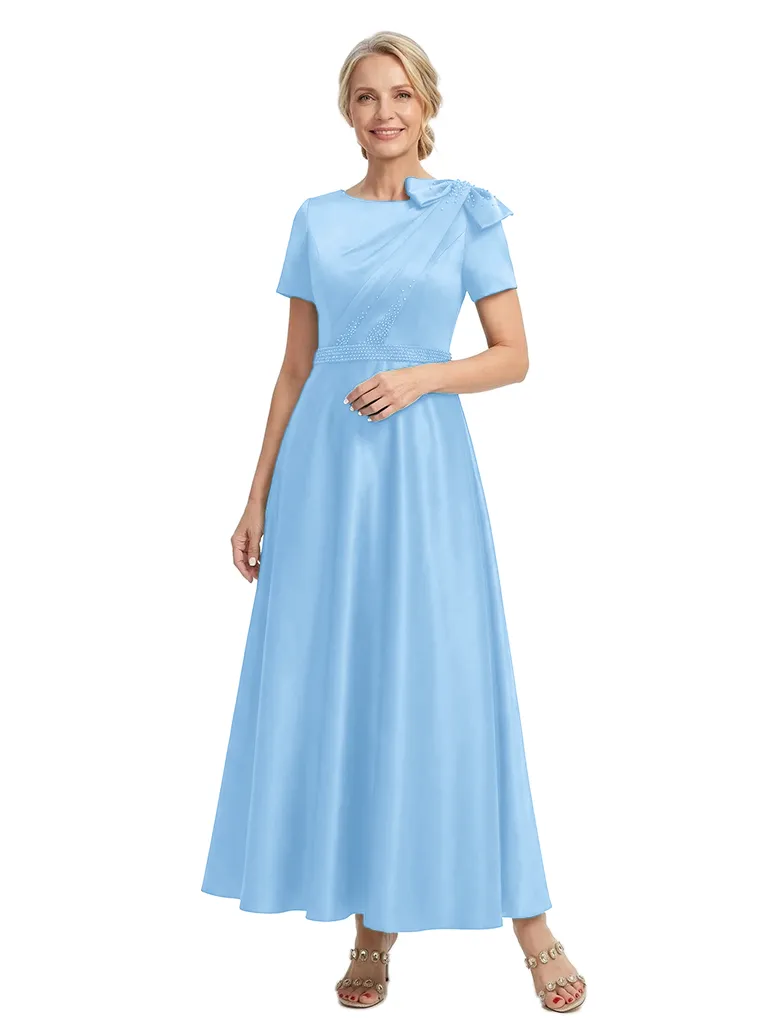 ChicSew Elegant A-Line Beaded Mother Of The Bride Dresses Short Sleeves Silky Satin Beaded Formal Gown sold by ChicSew product image thumbnail 5