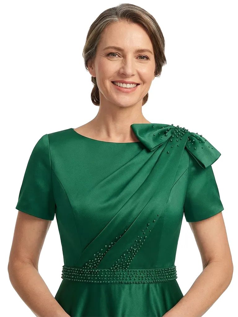 ChicSew Elegant A-Line Beaded Mother Of The Bride Dresses Short Sleeves Silky Satin Beaded Formal Gown sold by ChicSew product image thumbnail 2