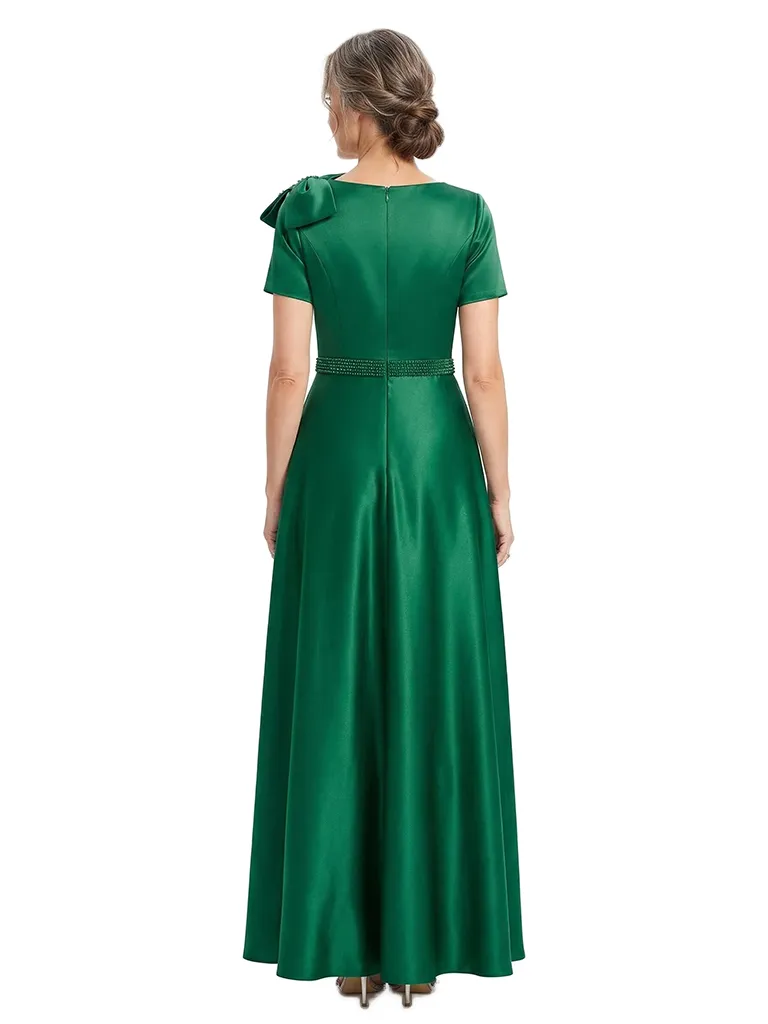 ChicSew Elegant A-Line Beaded Mother Of The Bride Dresses Short Sleeves Silky Satin Beaded Formal Gown sold by ChicSew product image thumbnail 3