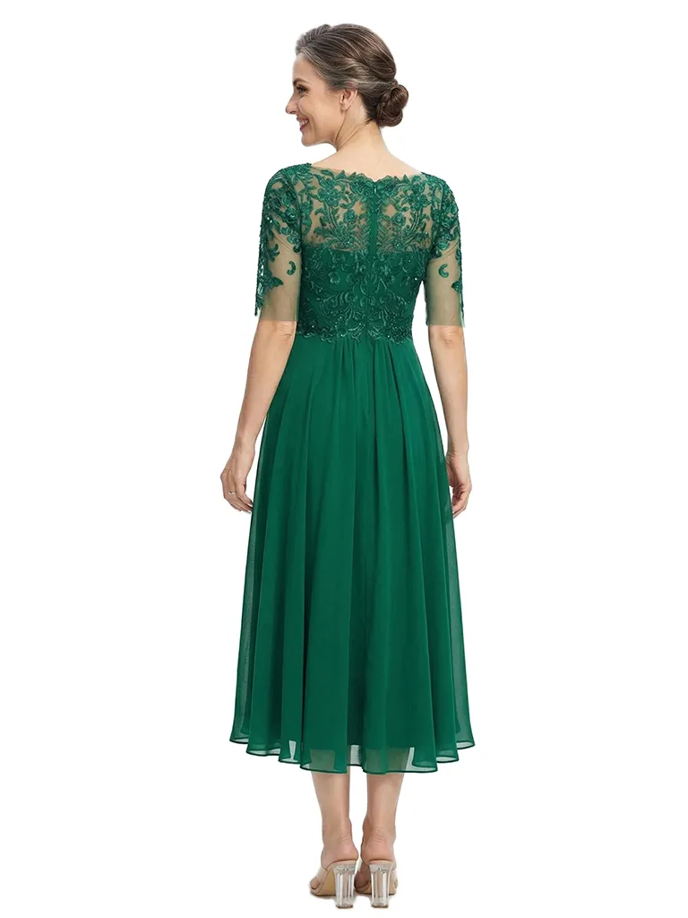 ChicSew Jewel Half Sleeve Lace Ruched Tea Length Chiffon Mother Of The Bride Dresses sold by ChicSew product image thumbnail 3