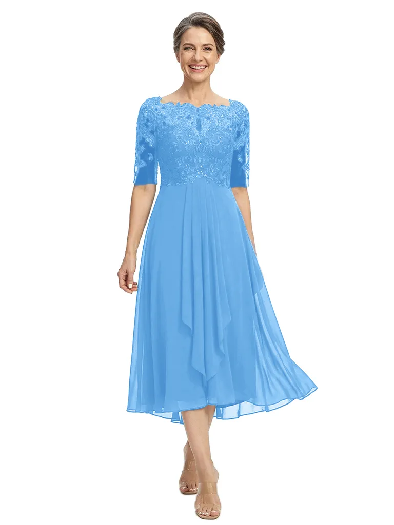 ChicSew Jewel Half Sleeve Lace Ruched Tea Length Chiffon Mother Of The Bride Dresses sold by ChicSew product image thumbnail 5