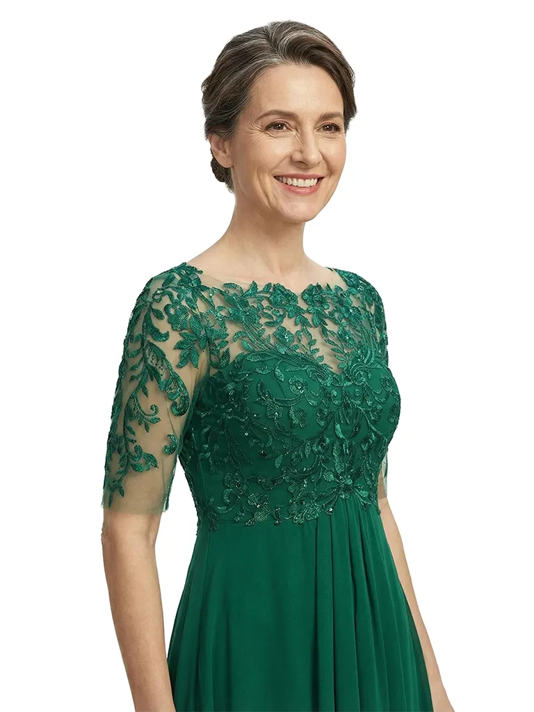 ChicSew Jewel Half Sleeve Lace Ruched Tea Length Chiffon Mother Of The Bride Dresses sold by ChicSew product image thumbnail 2