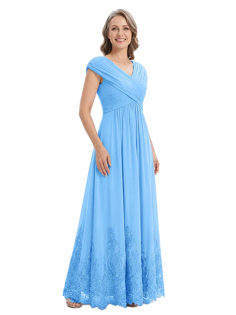 ChicSew V-Neck Cap Sleeves Lace Chiffon A-Line Mother Of The Bride Long Dress sold by ChicSew product image thumbnail 5