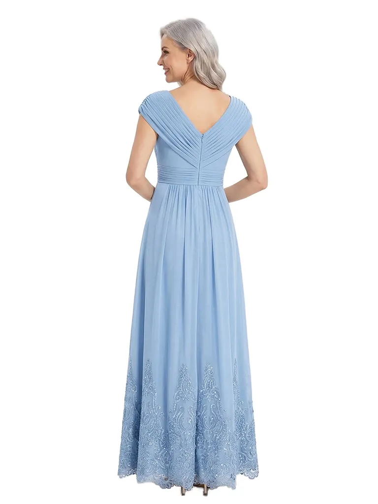 ChicSew V-Neck Cap Sleeves Lace Chiffon A-Line Mother Of The Bride Long Dress sold by ChicSew product image thumbnail 3