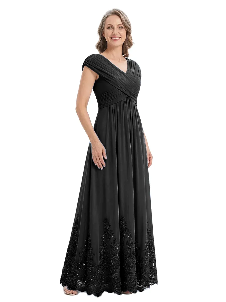 ChicSew V-Neck Cap Sleeves Lace Chiffon A-Line Mother Of The Bride Long Dress sold by ChicSew product image thumbnail 4