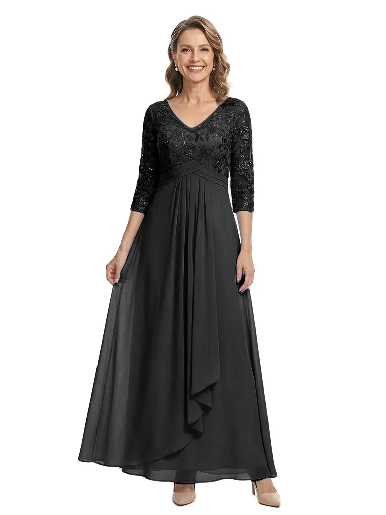 ChicSew Classy V-Neck Ruched Chiffon Lace Long Sleeve Mother Of The Bride Dresses sold by ChicSew product image thumbnail 4