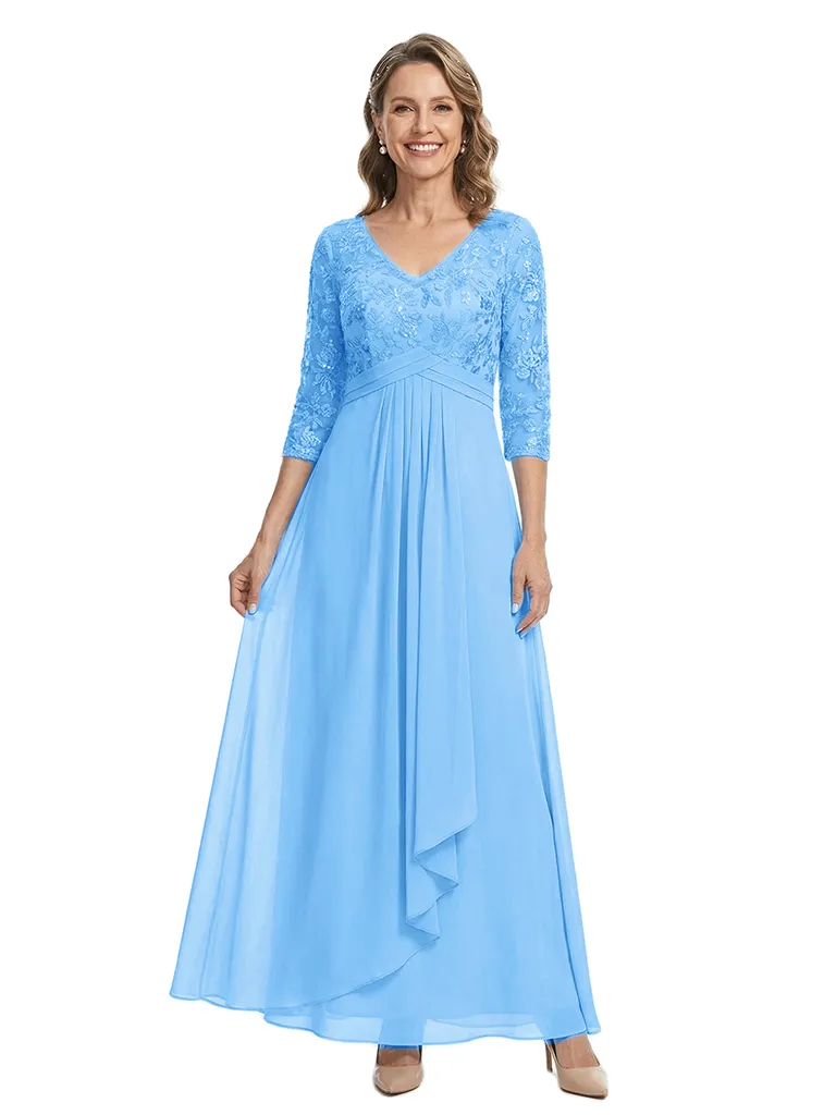 ChicSew Classy V-Neck Ruched Chiffon Lace Long Sleeve Mother Of The Bride Dresses sold by ChicSew product image thumbnail 5