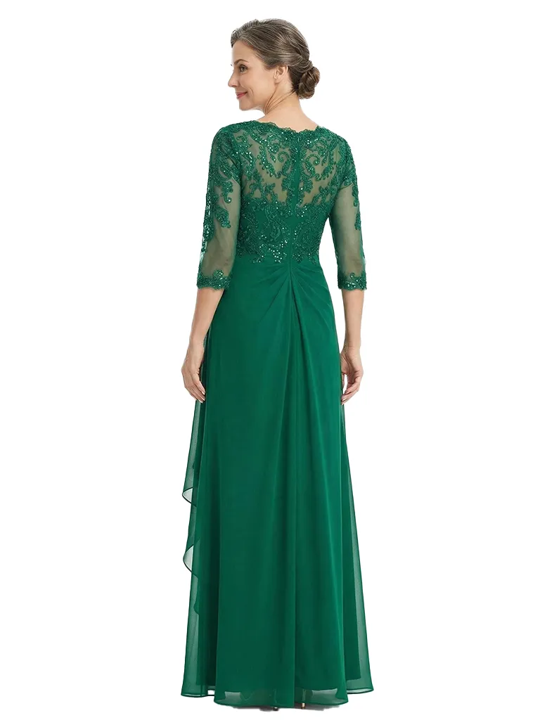 ChicSew Lace Long Sleeve Ruffle Floor Length Chiffon Mom Of The Groom Dresses sold by ChicSew product image thumbnail 3