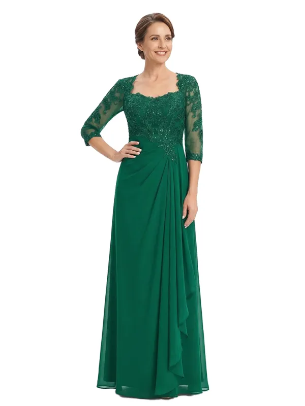 ChicSew Lace Long Sleeve Ruffle Floor Length Chiffon Mom Of The Groom Dresses made by ChicSew