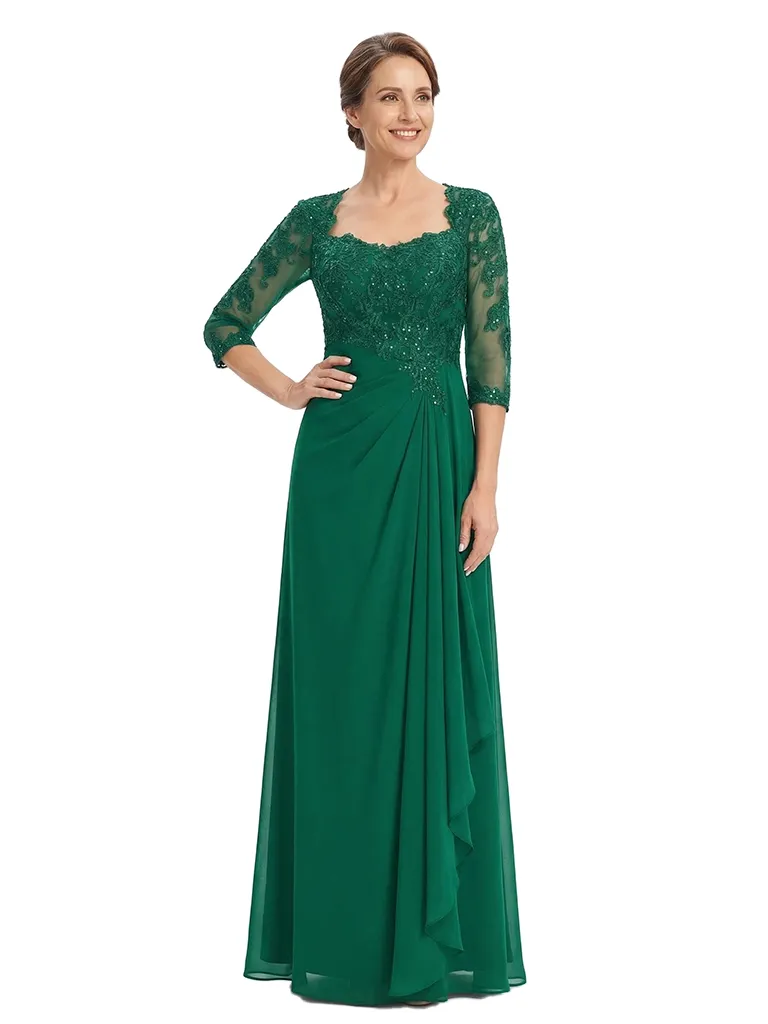 ChicSew Lace Long Sleeve Ruffle Floor Length Chiffon Mom Of The Groom Dresses sold by ChicSew