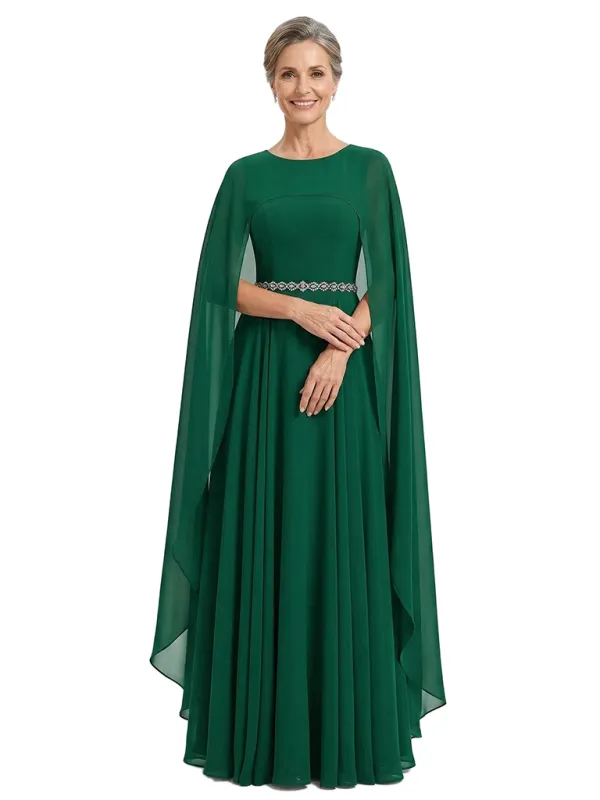 ChicSew Jewel Cape Sleeve A-Line Rhionstone Floor Length Chiffon Fancy Mother of the Bride Dresses made by ChicSew