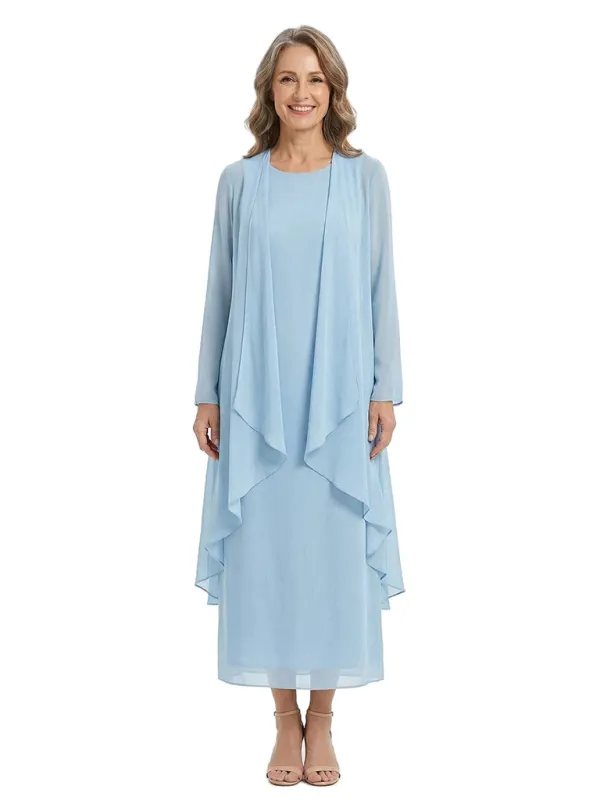 ChicSew Jewel Long Sleeve Chiffon Tea Length Mother Of The Bride Dresses and Jacket made by ChicSew