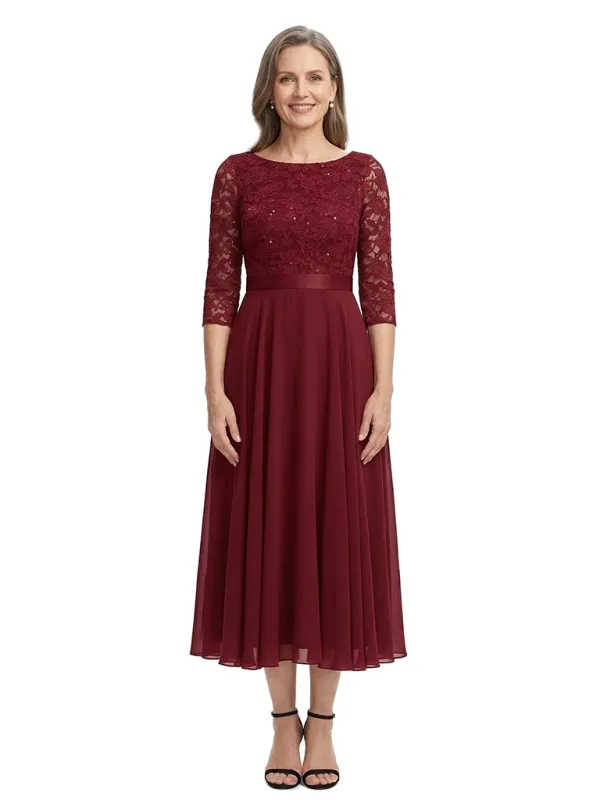 ChicSew Scoop 3/4 Sleeve Lace Short Chiffon Mother Of The Bride And Groom Dresses made by ChicSew