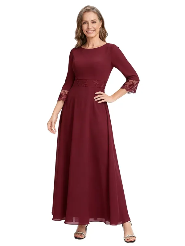 ChicSew Long Sleeve Lace Scoop A-Line Chiffon Evening Gown For Mother Of The Bride With Lace Cuffs made by ChicSew