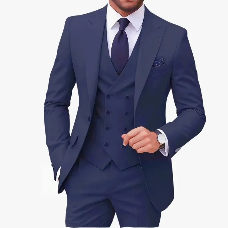 Dark Navy Casual Men's 3 Pieces Mens Suit Regular Fit Notch Lapel Tuxedos (Blazer+vest+Pants) CN555 made by ChicSew