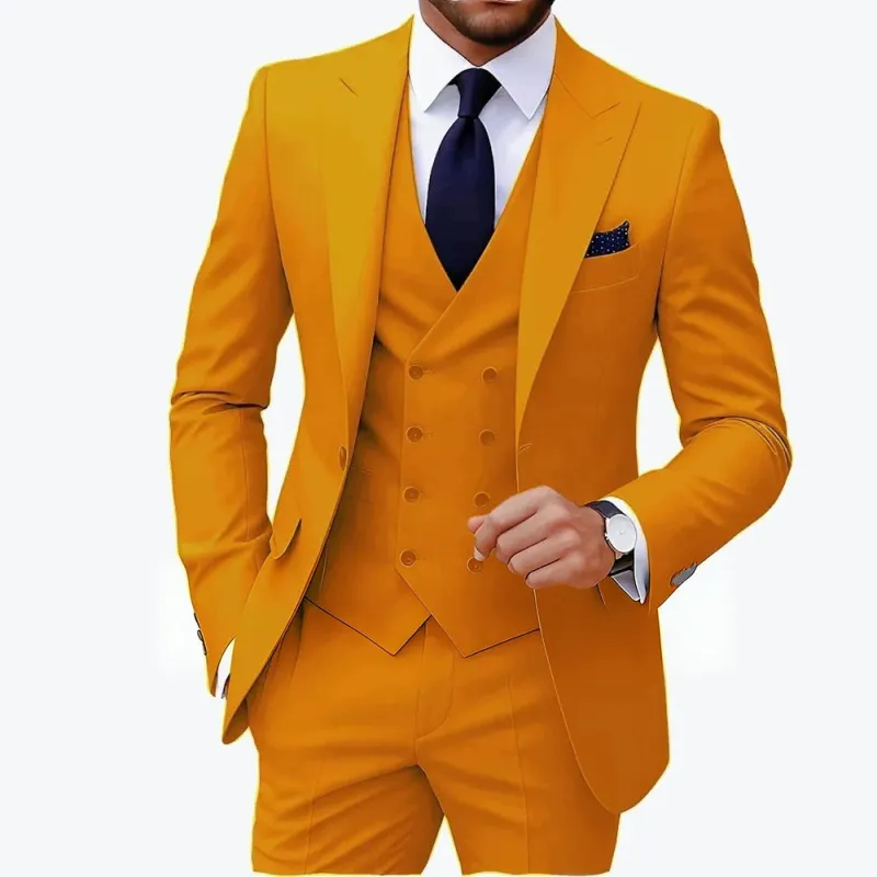 Orange Casual Men's 3 Pieces Mens Suit Regular Fit Notch Lapel Tuxedos (Blazer+vest+Pants) CN547 made by ChicSew