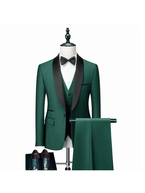 Green Classic 3 Piece Men's Suit with Regular Fit and Sophisticated Peak Lapel CN546 made by ChicSew