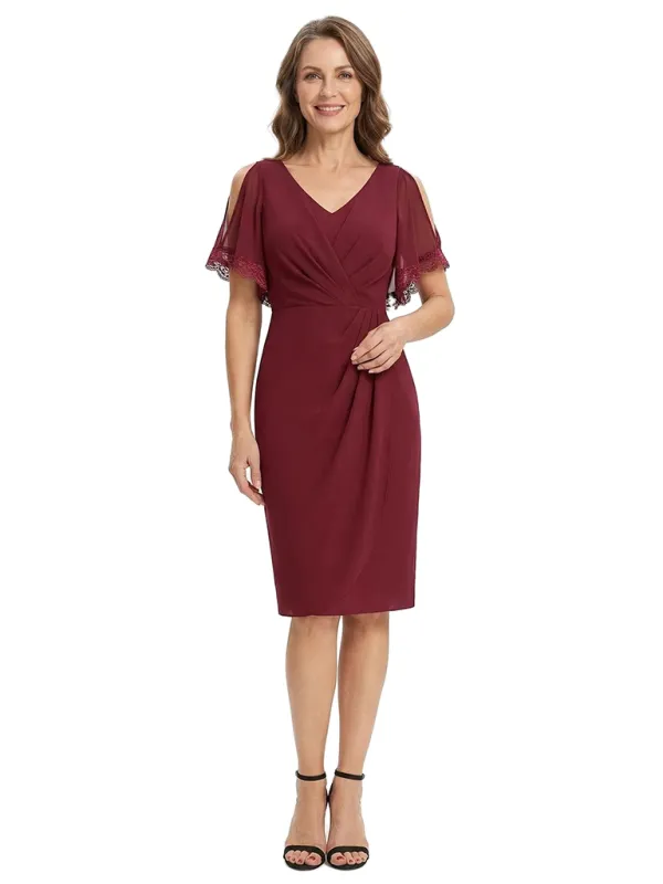 ChicSew Mother Of The Bride Cocktail Dresses Chiffon Knee-Length With Flutter Sleeves made by ChicSew