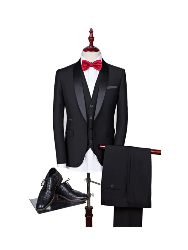 Black Classic 3 Piece Men's Suit with Regular Fit and Sophisticated Peak Lapel CN541 made by ChicSew