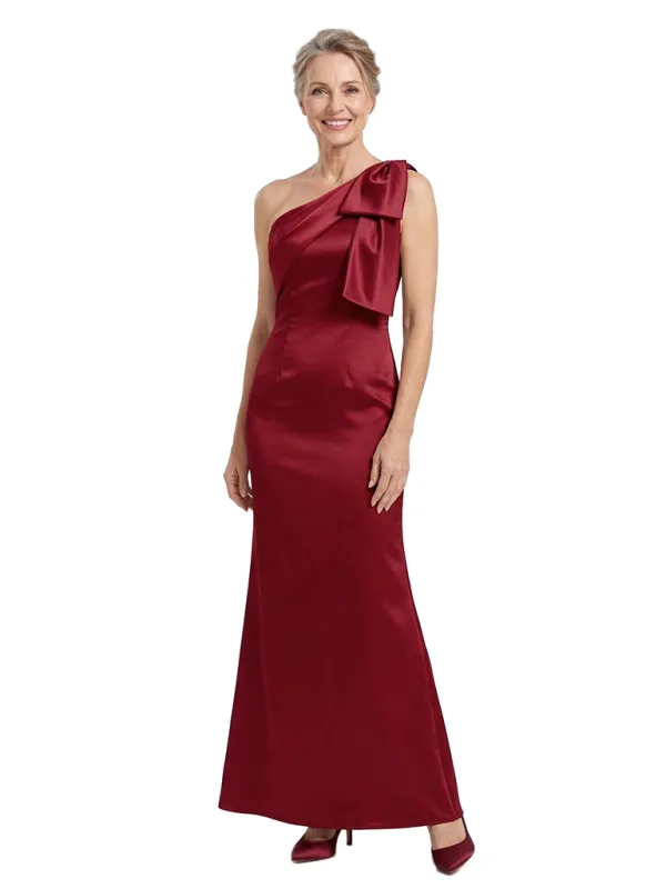ChicSew Modern One Shoulder Satin Sheath Mother Of The Groom Gown With Unique Bow Detail made by ChicSew