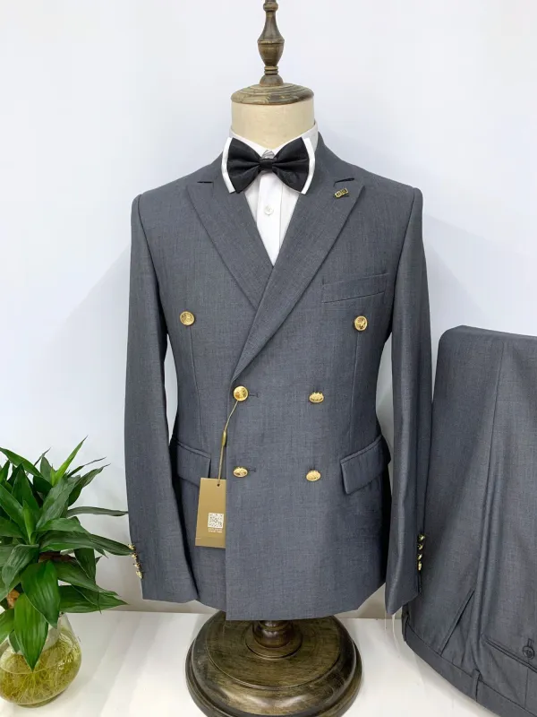 Grey Casual Men's Suit Slim Fit Double Breasted 3 Piece Business Tuxedos CN533 made by ChicSew