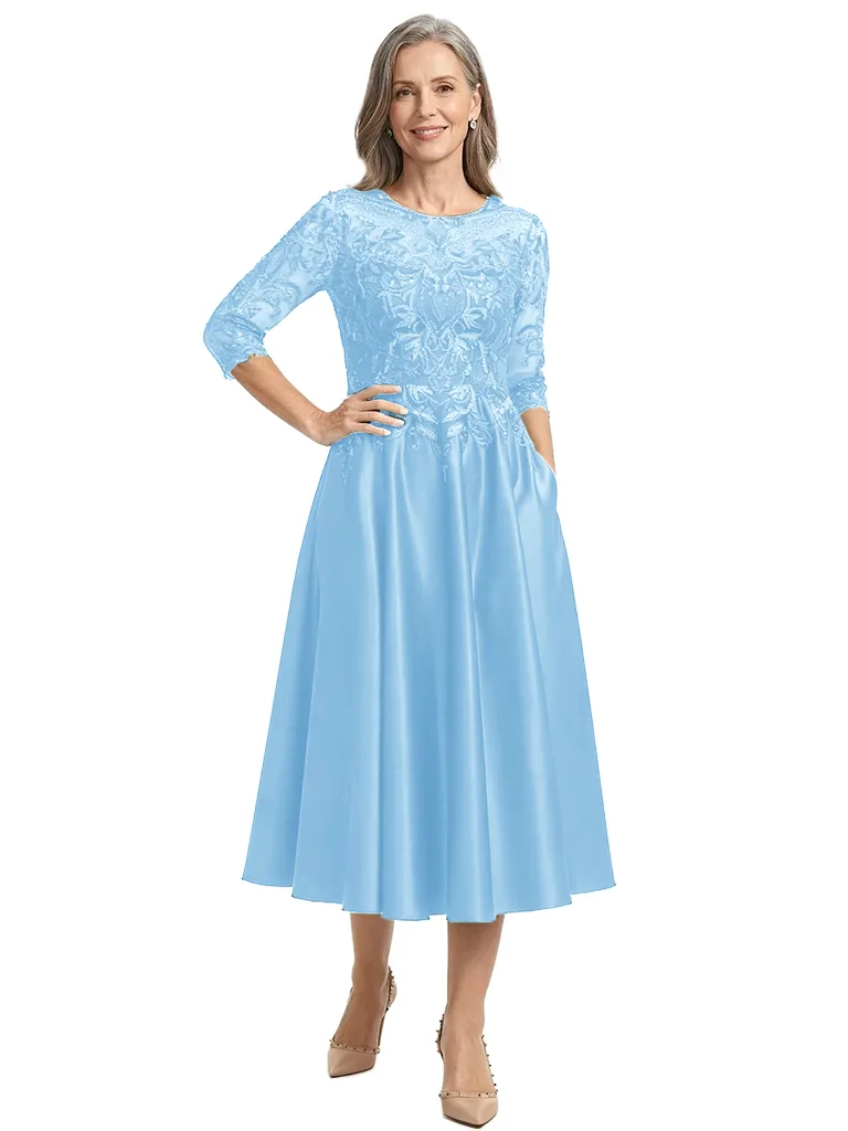 ChicSew Jewel 3/4 Sleeve Lace Applique Satin Tea Length Elegant Mother of the Bride Dresses sold by ChicSew product image thumbnail 5