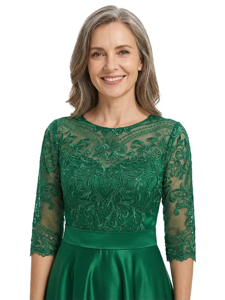 ChicSew Jewel 3/4 Sleeve Lace Applique Satin Tea Length Elegant Mother of the Bride Dresses sold by ChicSew product image thumbnail 2