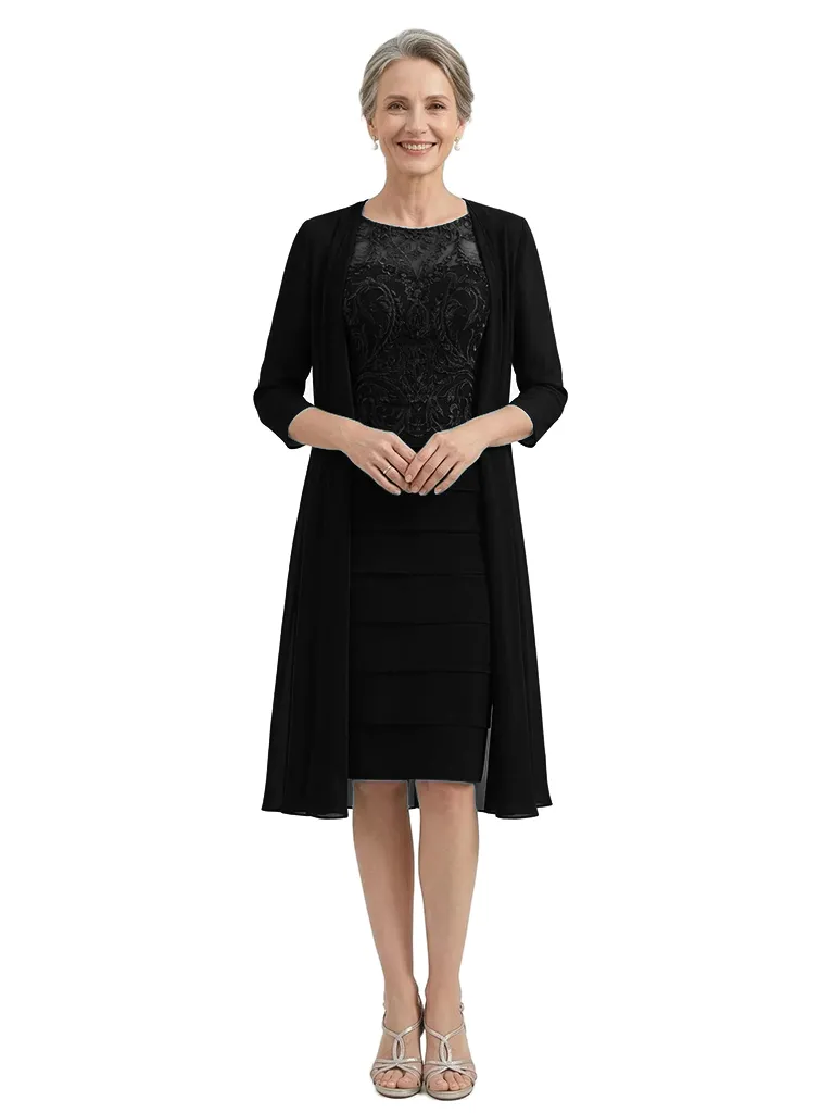 ChicSew Modern 3/4 sleeves Lace Sheath Mother Of The Bride Dresses With Lace Chiffon Jacket sold by ChicSew product image thumbnail 4
