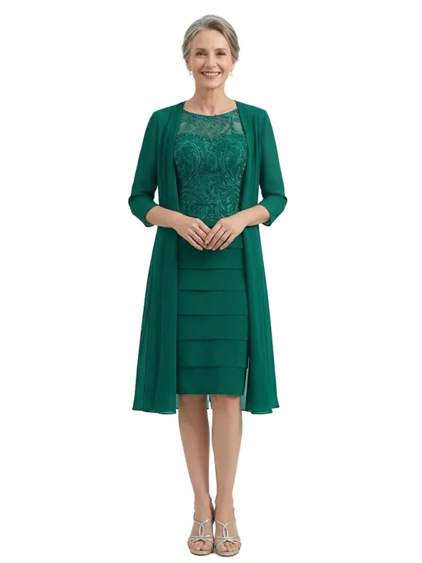 ChicSew Modern 3/4 sleeves Lace Sheath Mother Of The Bride Dresses With Lace Chiffon Jacket made by ChicSew