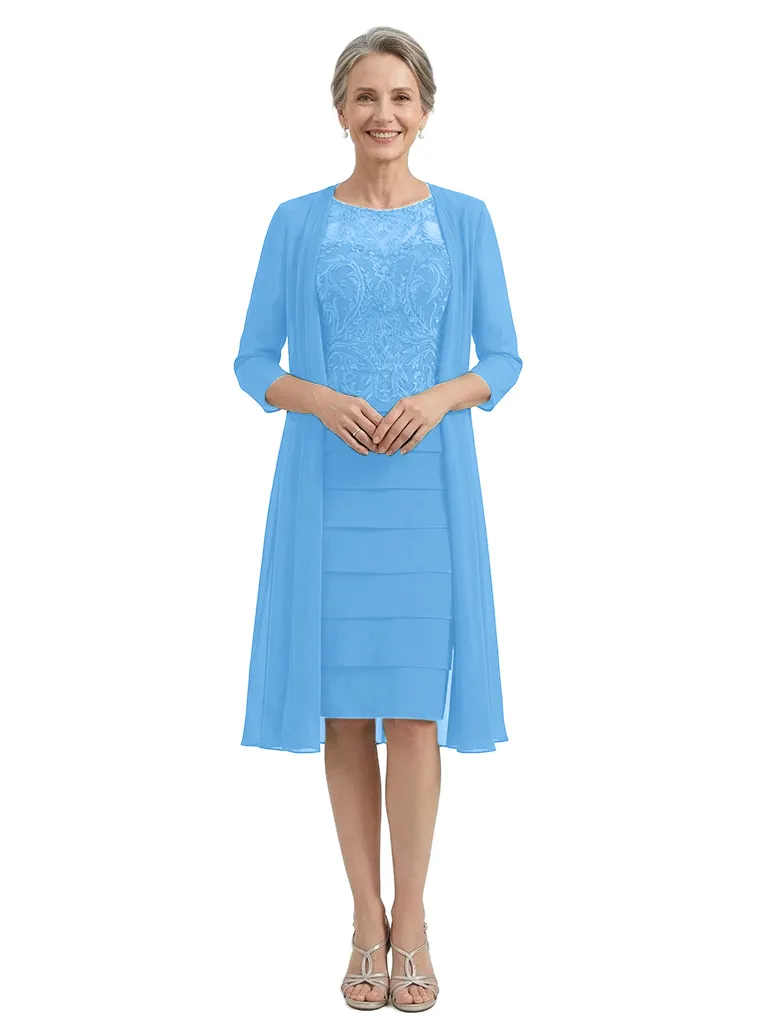 ChicSew Modern 3/4 sleeves Lace Sheath Mother Of The Bride Dresses With Lace Chiffon Jacket sold by ChicSew product image thumbnail 5