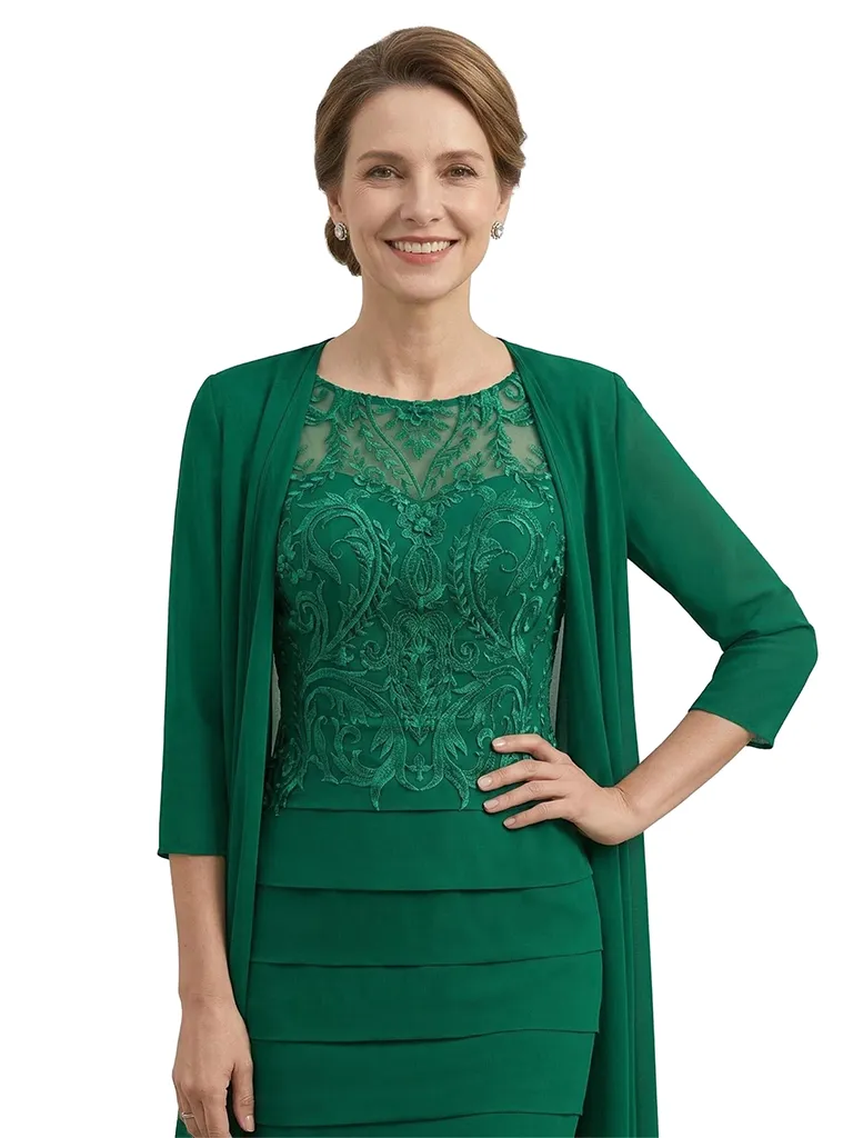 ChicSew Modern 3/4 sleeves Lace Sheath Mother Of The Bride Dresses With Lace Chiffon Jacket sold by ChicSew product image thumbnail 2
