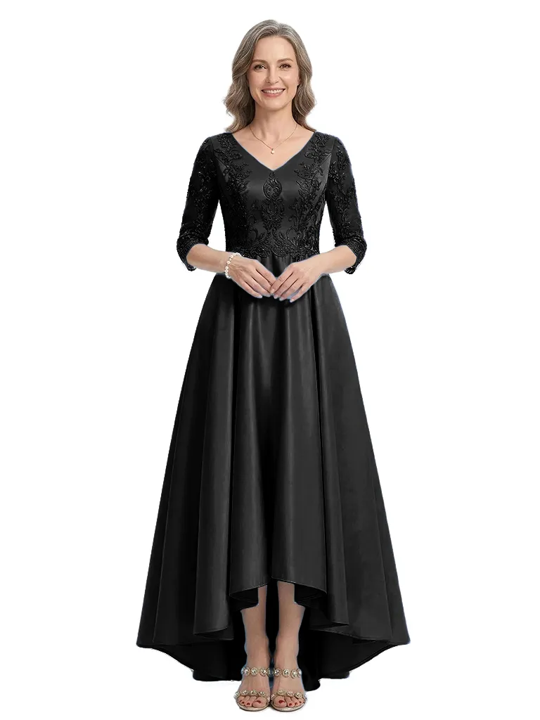 ChicSew V-Neck 3/4 Sleeve Lace Satin High Low Elegant Mother of the Bride Dresses sold by ChicSew product image thumbnail 4