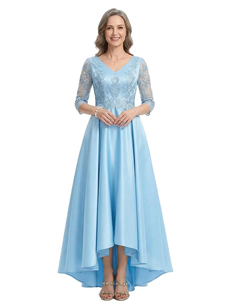 ChicSew V-Neck 3/4 Sleeve Lace Satin High Low Elegant Mother of the Bride Dresses sold by ChicSew