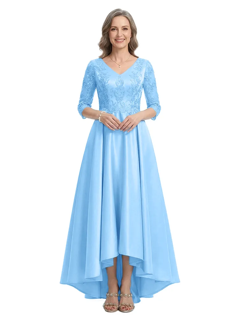 ChicSew V-Neck 3/4 Sleeve Lace Satin High Low Elegant Mother of the Bride Dresses sold by ChicSew product image thumbnail 5