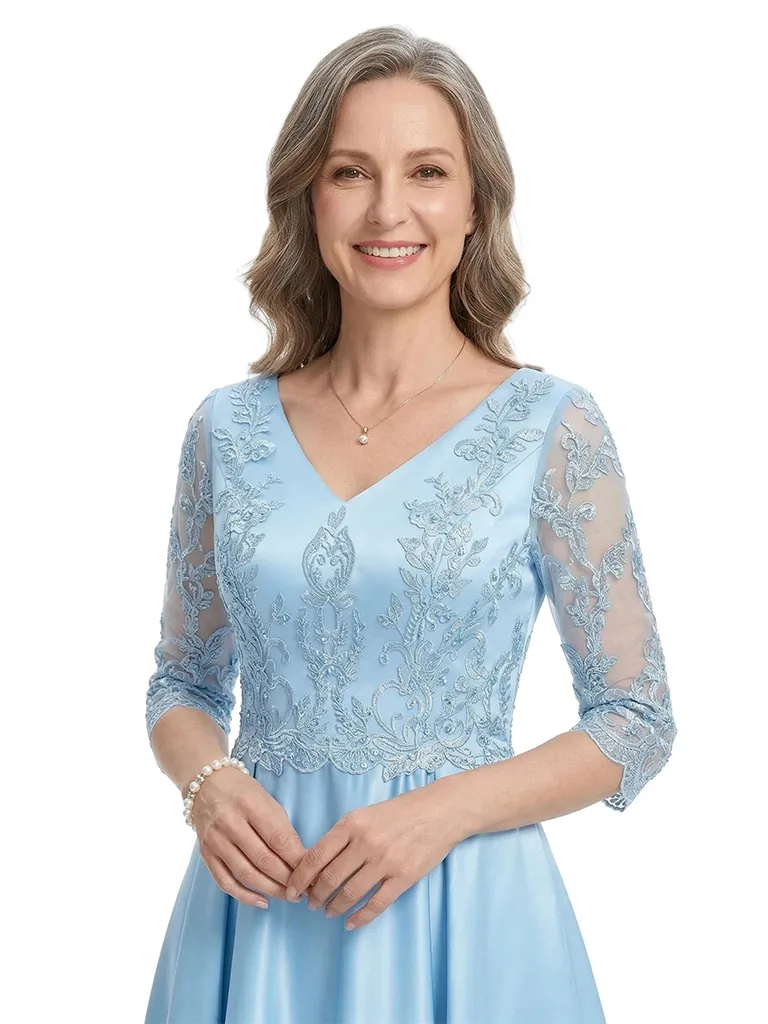 ChicSew V-Neck 3/4 Sleeve Lace Satin High Low Elegant Mother of the Bride Dresses sold by ChicSew product image thumbnail 2