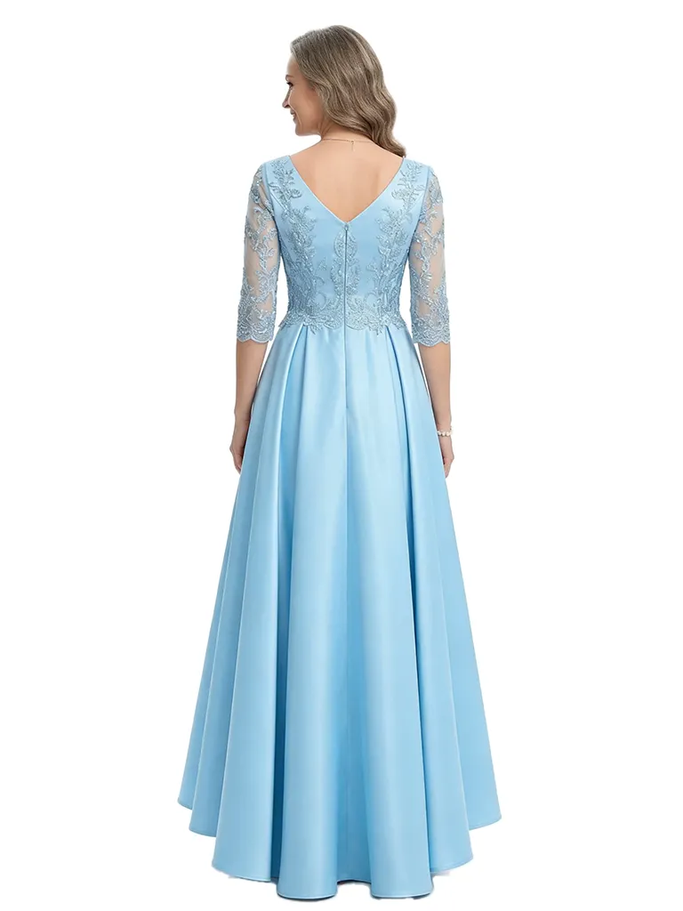 ChicSew V-Neck 3/4 Sleeve Lace Satin High Low Elegant Mother of the Bride Dresses sold by ChicSew product image thumbnail 3