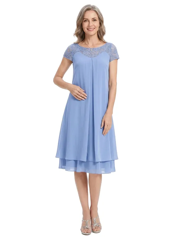 ChicSew Modern Short Sleeves Chiffon Mother Of The Groom Dress With Lace Applique Illusion Knee Length made by ChicSew