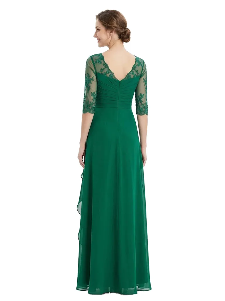 ChicSew Elegant Square Lace Half Sleeves Ruched Chiffon A-Line Mother Of The Groom Dress sold by ChicSew product image thumbnail 3