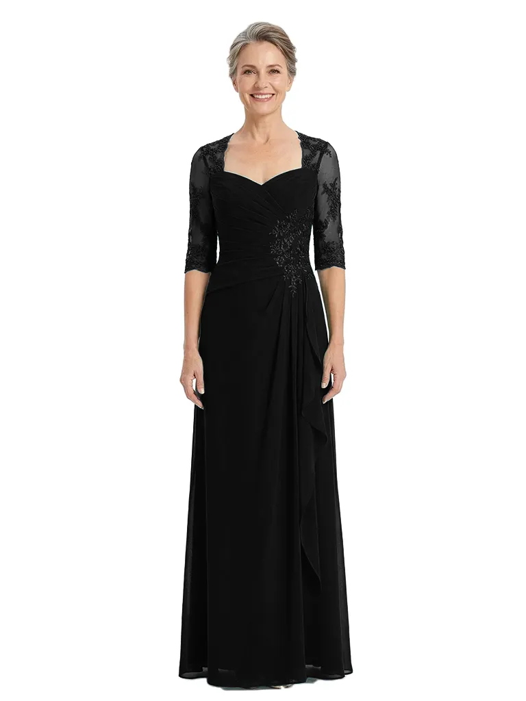 ChicSew Elegant Square Lace Half Sleeves Ruched Chiffon A-Line Mother Of The Groom Dress sold by ChicSew product image thumbnail 4