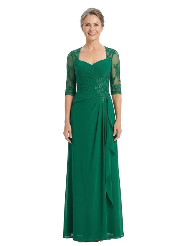 ChicSew Elegant Square Lace Half Sleeves Ruched Chiffon A-Line Mother Of The Groom Dress made by ChicSew