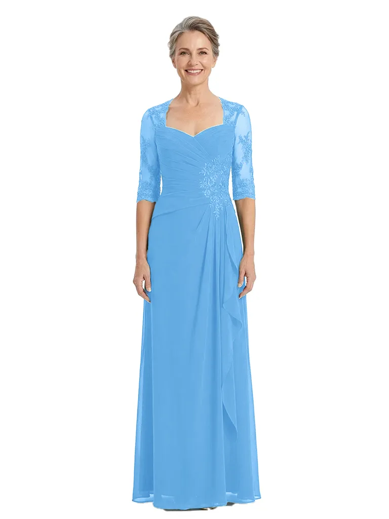 ChicSew Elegant Square Lace Half Sleeves Ruched Chiffon A-Line Mother Of The Groom Dress sold by ChicSew product image thumbnail 5