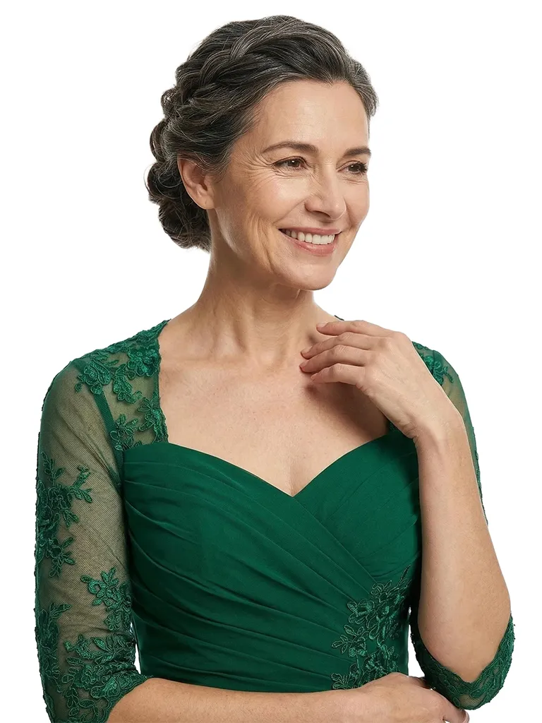 ChicSew Elegant Square Lace Half Sleeves Ruched Chiffon A-Line Mother Of The Groom Dress sold by ChicSew product image thumbnail 2