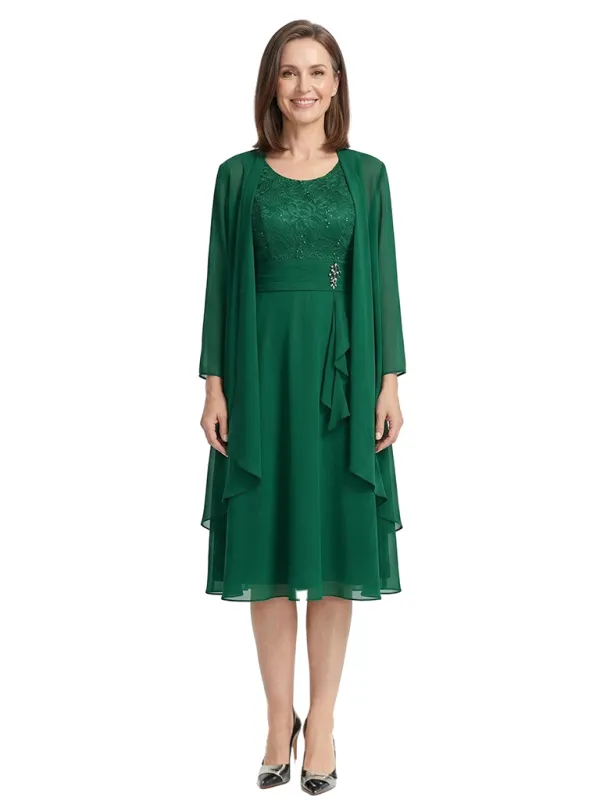ChicSew Scoop Long Sleeve Chiffon Jacket Lace  A-Line Mother Of The Bride And Groom Dresses made by ChicSew