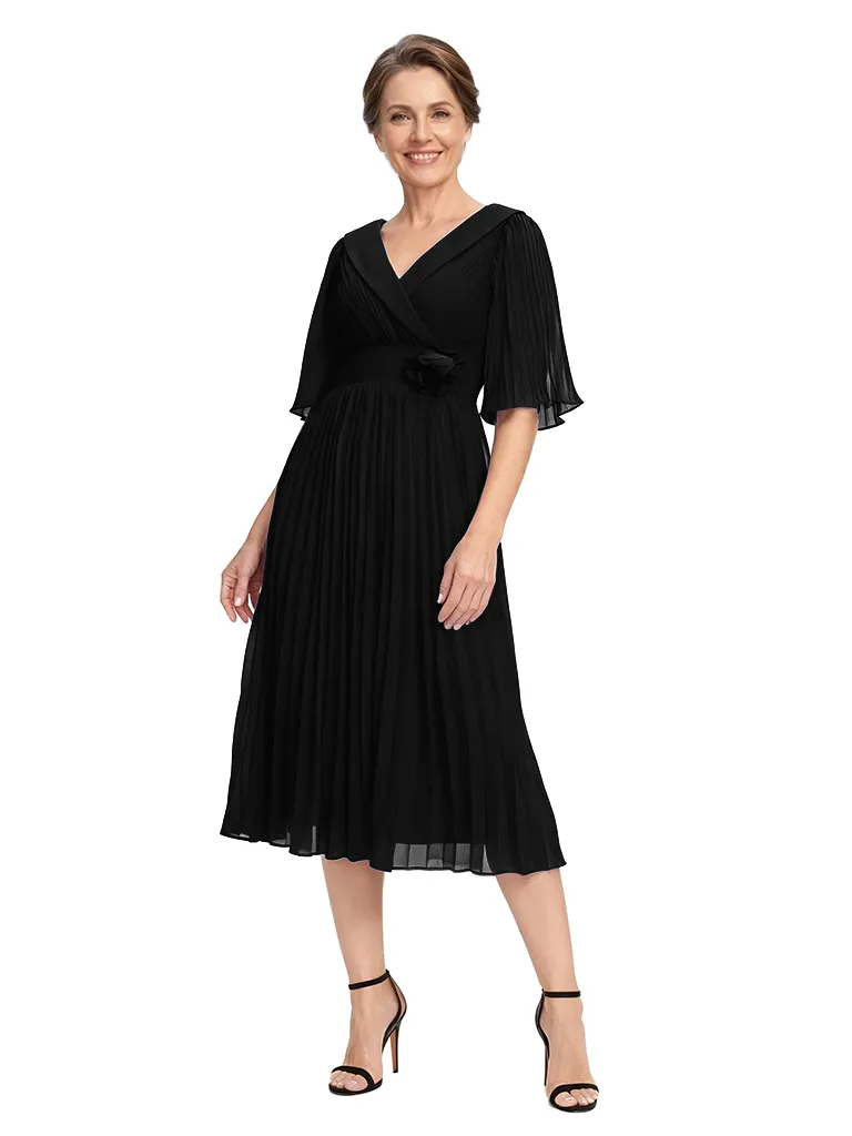 ChicSew V-Neck Half Sleeve Pleats Chiffon Mother Of The Groom Dress A-Line Tea-Length sold by ChicSew product image thumbnail 4