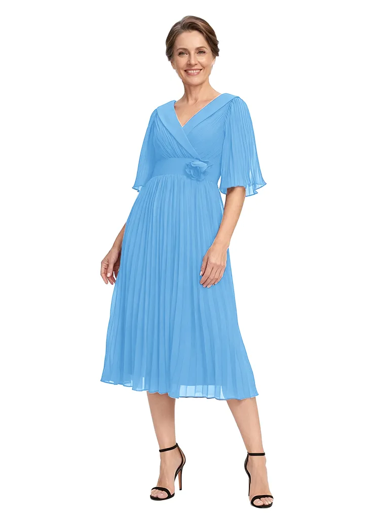 ChicSew V-Neck Half Sleeve Pleats Chiffon Mother Of The Groom Dress A-Line Tea-Length sold by ChicSew product image thumbnail 5
