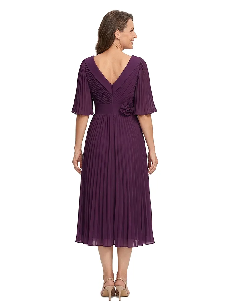ChicSew V-Neck Half Sleeve Pleats Chiffon Mother Of The Groom Dress A-Line Tea-Length sold by ChicSew product image thumbnail 3